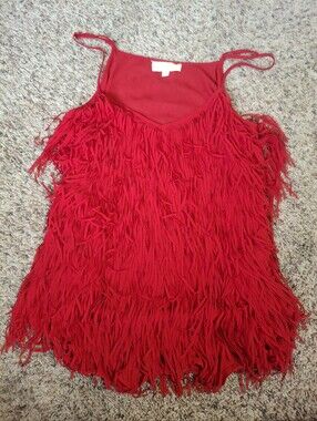 Lost April - Red Fringe Spaghetti Strap Women's Top
